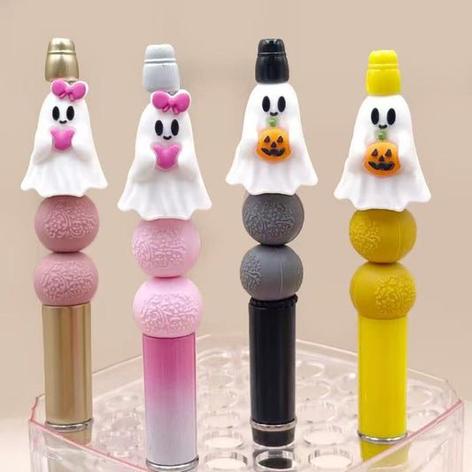 3D Little Cute White Ghost with Pink Heart Bowknot Pumpkin Halloween Silicone Focal Beads