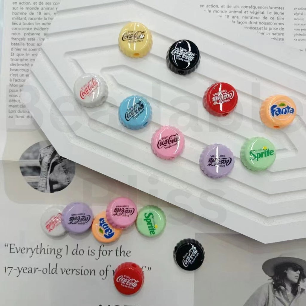 Solid Color Cute Coca Col Drink Bottle Lid Acrylic Beads, Around 22MM, Random Mix