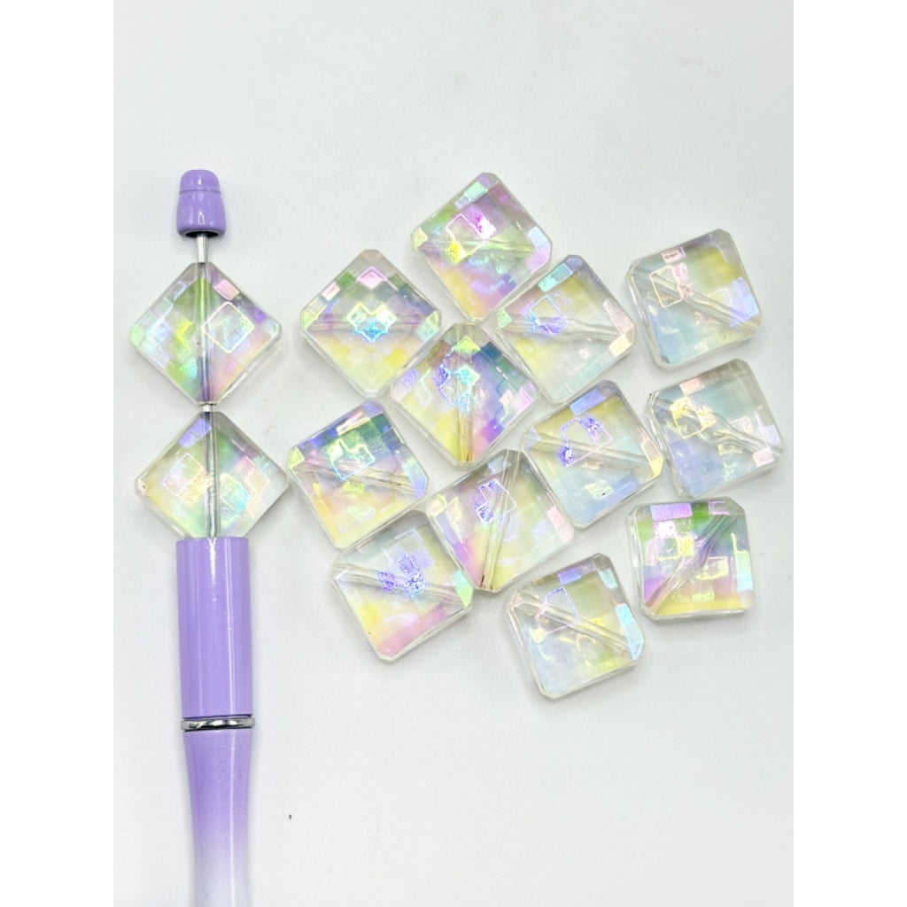 UV Coating Clear Flat Square Acrylic Beads, Around 19MM