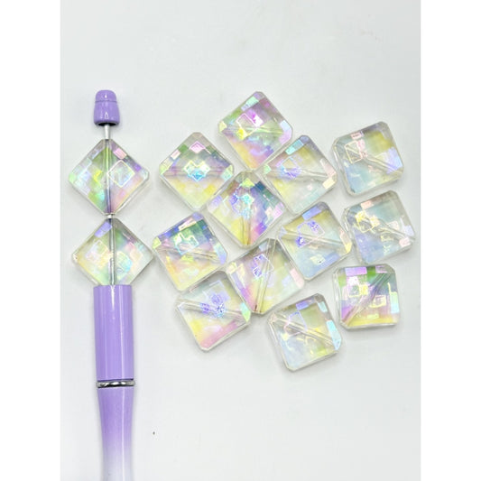 UV Coating Clear Flat Square Acrylic Beads, Around 19MM