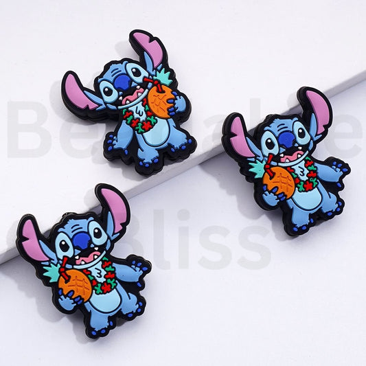 Blue Cute Stitc Drinks Pineapple Juice Summer with a Cute Garland Silicone Focal Beads