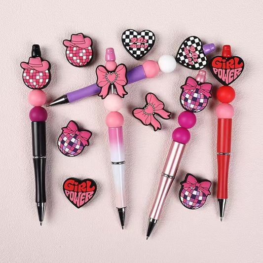 Cute Pink Bowknots Hearts Series Girl Power 90s Baby Silicone Focal Beads