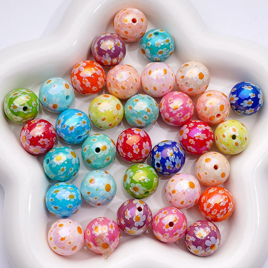 UVコーティング ミニかわいい花 ラウンドアクリルビーズ 単色 16mm