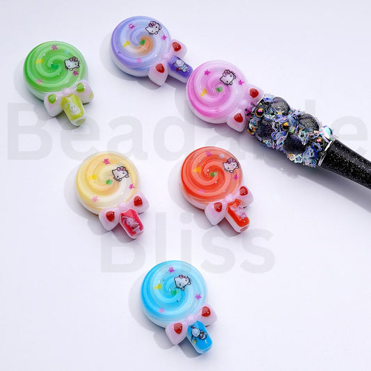 Mini Cute Vivid HK Kitten Lolipop Acrylic Beads, Around 33*23MM, Random Mix
