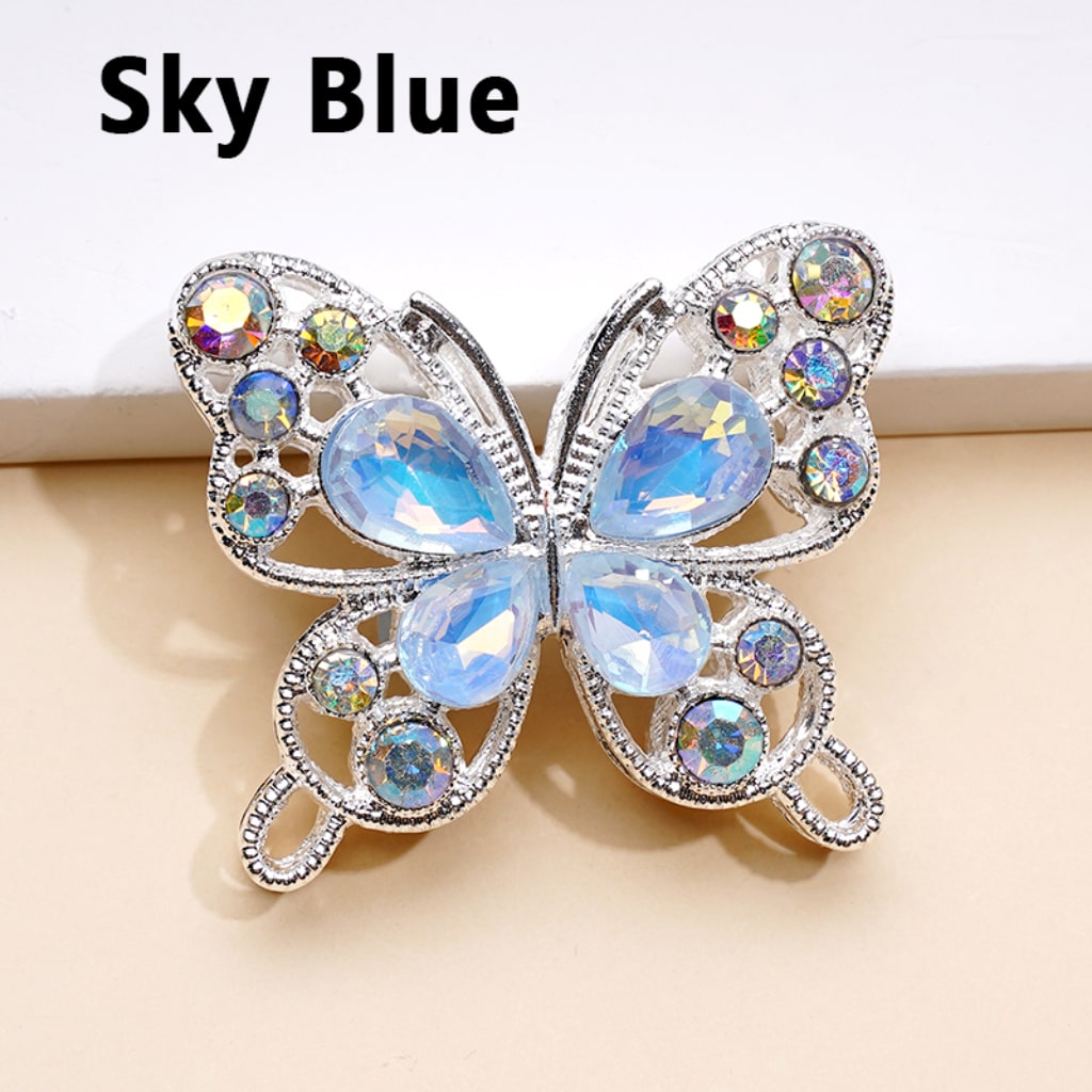 Delicate Fancy Silver Alloy Butterflies Beads with Mini AB & Multi-Color Water Drop Rhinestones, Around 35*31MM