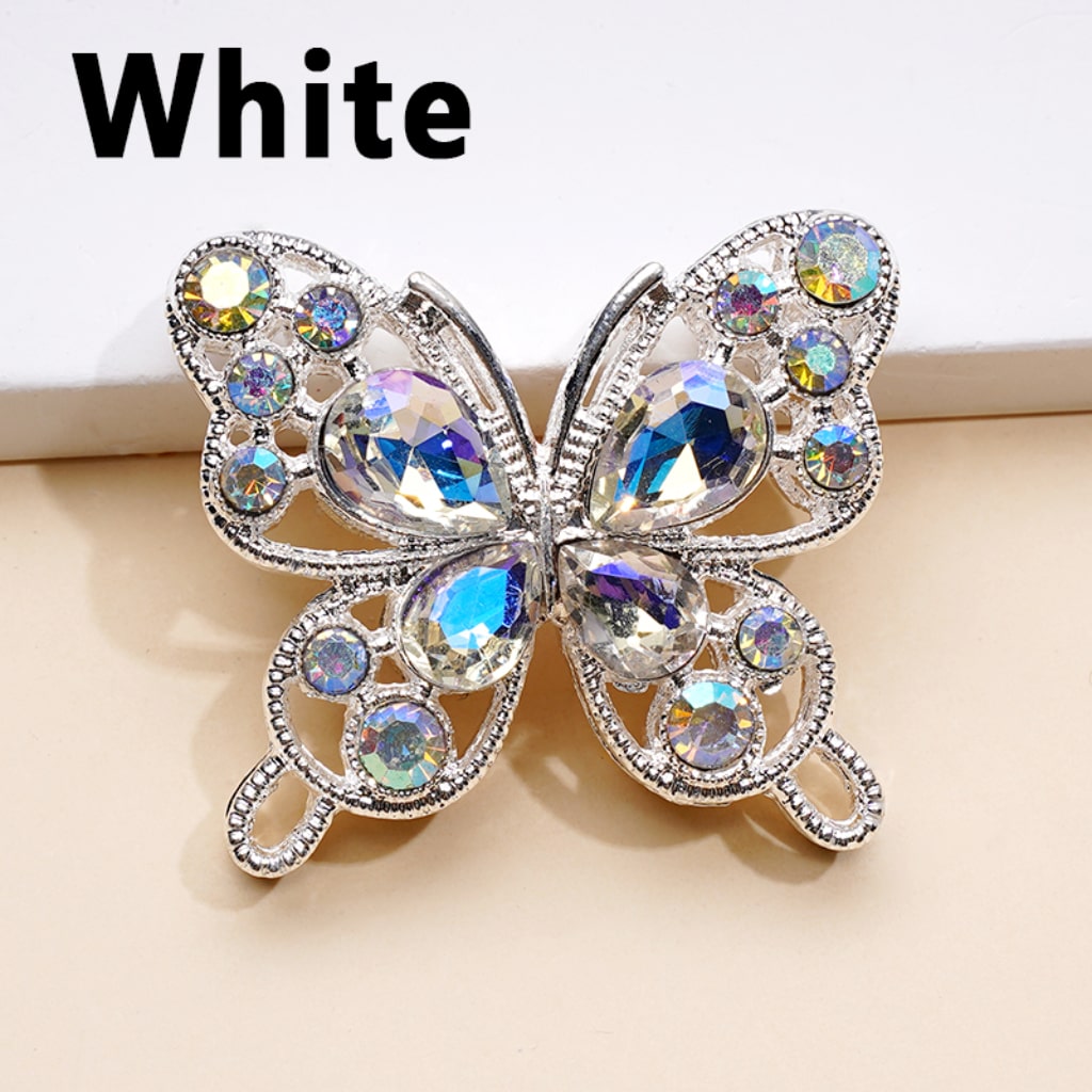 Delicate Fancy Silver Alloy Butterflies Beads with Mini AB & Multi-Color Water Drop Rhinestones, Around 35*31MM