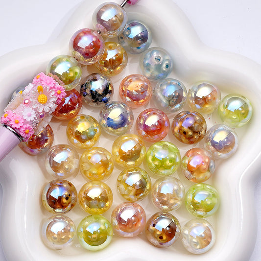 UV Coating Glossy Clear Round Acrylic Beads Mini Colorful Peanuts Beads Inside, 16MM (The Material is Resin)