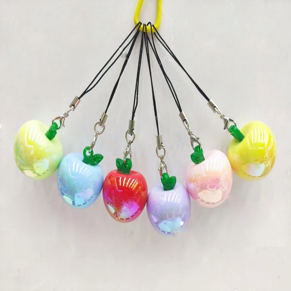 UV Coating Cute Vivid Apples Acrylic Pendants for Keychain in Solid Color, Around 31*30MM, Random Mix