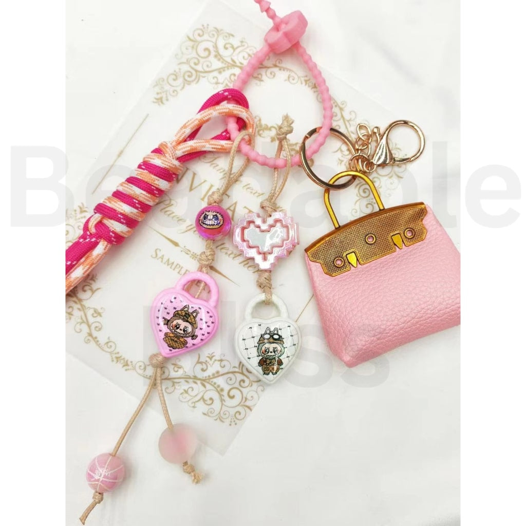 Cute Vivid L-B-B Design Monster Pop Mar Heart Shape Handbag with a Ring Acrylic Beads Pendants, Around 39*30MM
