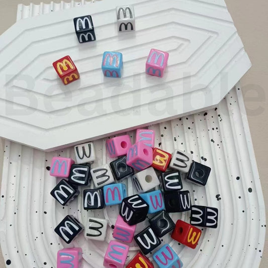 Cute Multi-Color McDonal Series Square Cube Acrylic Beads, Around 16MM