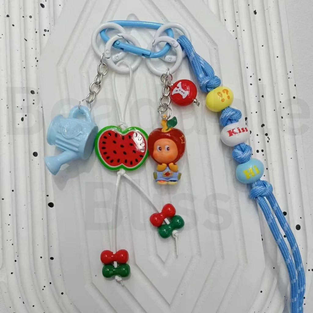 Cute Fruits Watermelon Apple Series Flat Acrylic Beads, Around 34*28MM