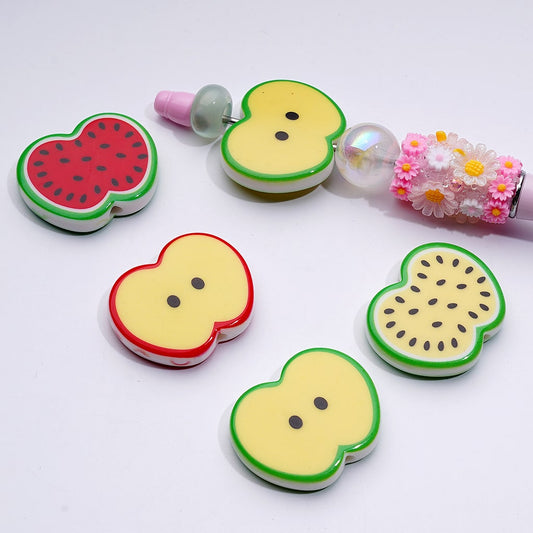 Cute Fruits Watermelon Apple Series Flat Acrylic Beads, Around 34*28MM