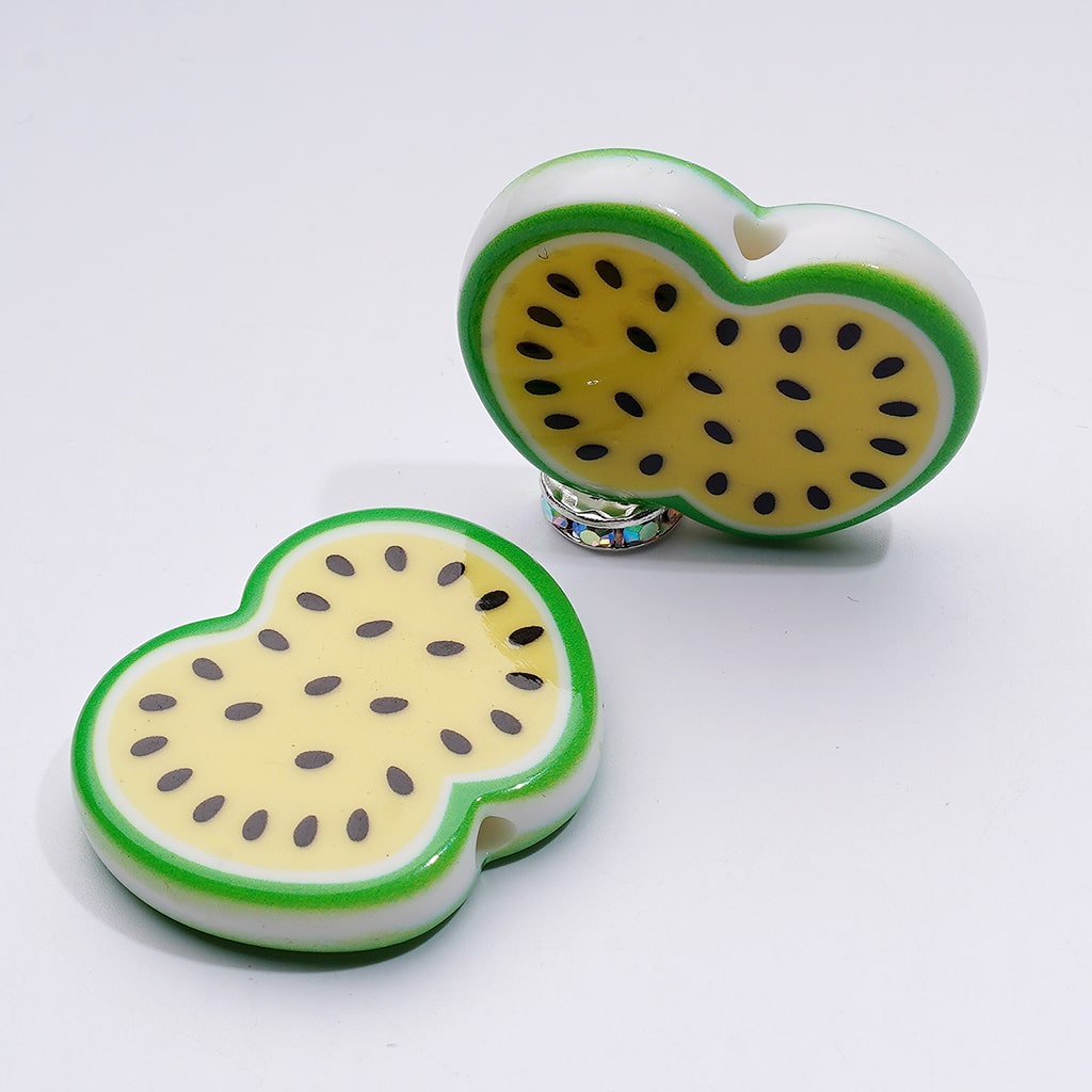 Cute Fruits Watermelon Apple Series Flat Acrylic Beads, Around 34*28MM