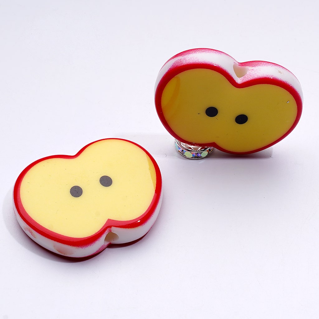 Cute Fruits Watermelon Apple Series Flat Acrylic Beads, Around 34*28MM