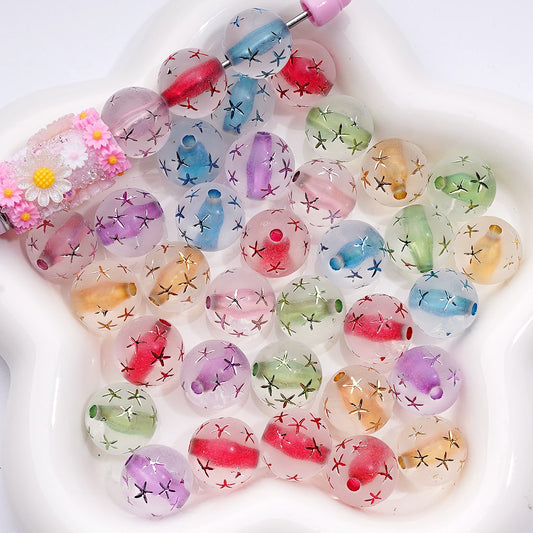 Multi-Color Cute Carved Stars Frosted Clear Round Acrylic Beads, 16MM