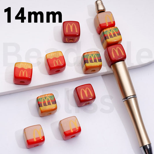 Cute Vivid McDonal Fast Food Series Cube Square Acrylic Beads, Around 14MM