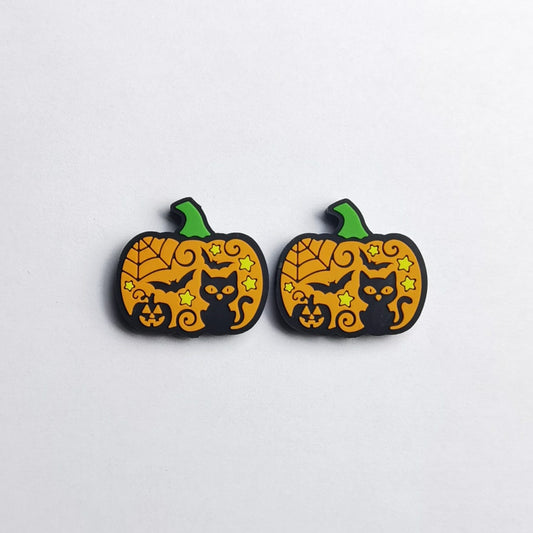 Luminous Cute Cat Bat Spider Web Stars Yellow Pumpkin Halloween Silicone Focal Beads