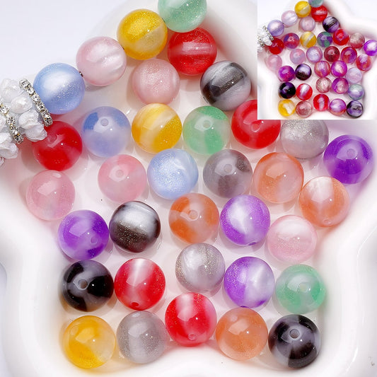 Trihedral Cat Eyes Style Glitter Color Changing Round Acrylic Beads, 16MM