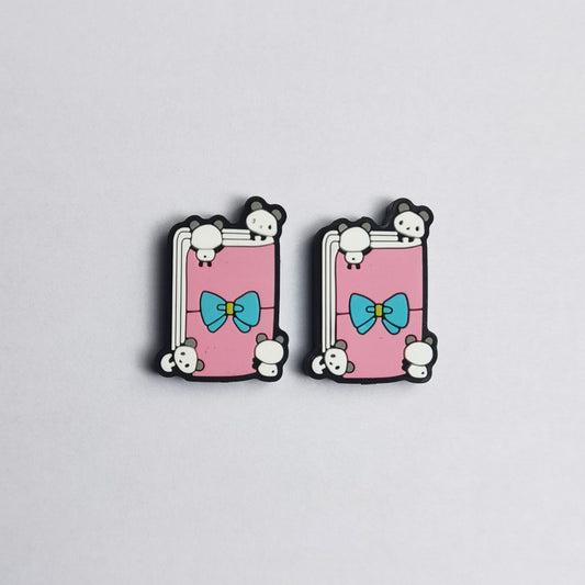 Luminous Cute Pink Notebook with Blue Bowknots Silicone Focal Beads