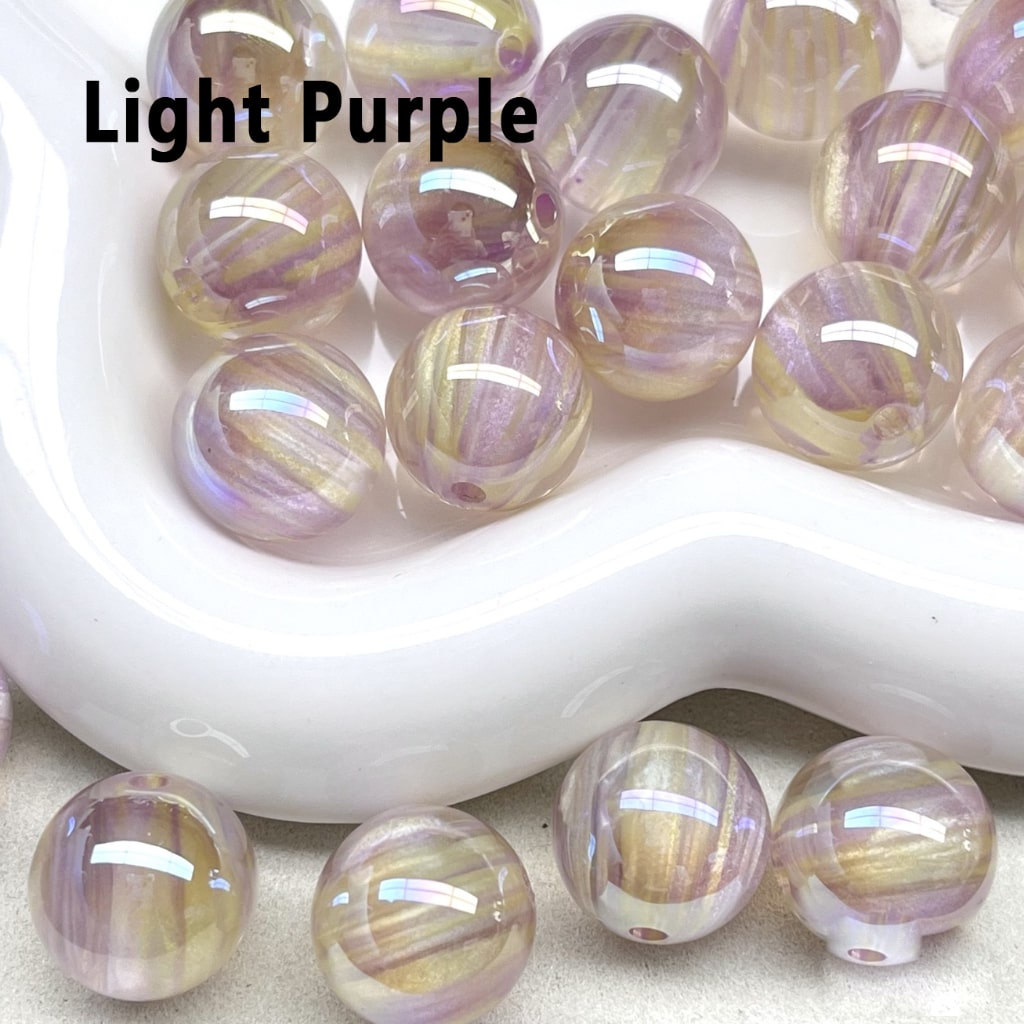 Glossy Shiny Glitter Stripes Inside Round Acrylic Beads, 16MM