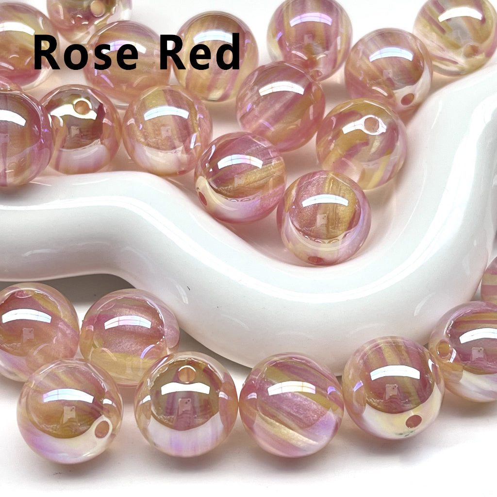 Glossy Shiny Glitter Stripes Inside Round Acrylic Beads, 16MM
