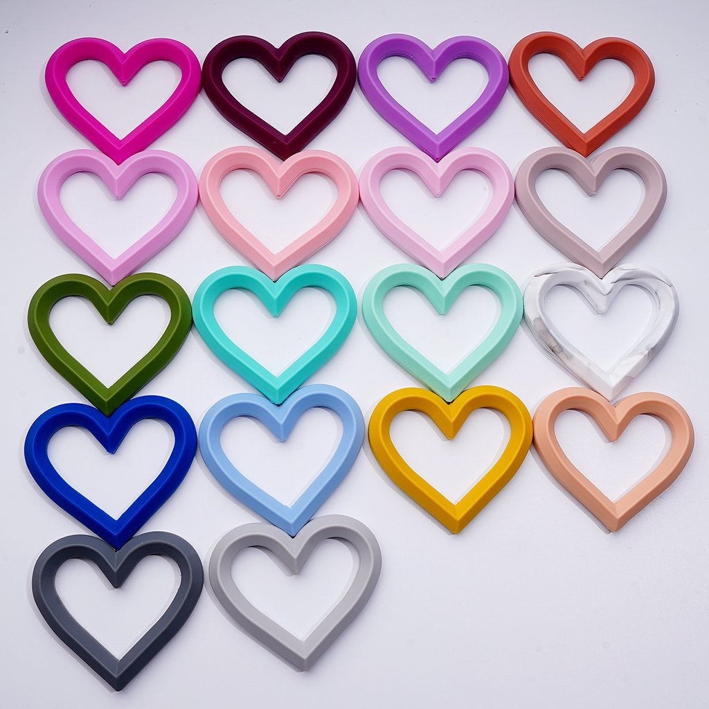 Solid Color Silicone Heart Frame Bead Soft Car Hanger Charm, Around 72*79MM, Random Mix