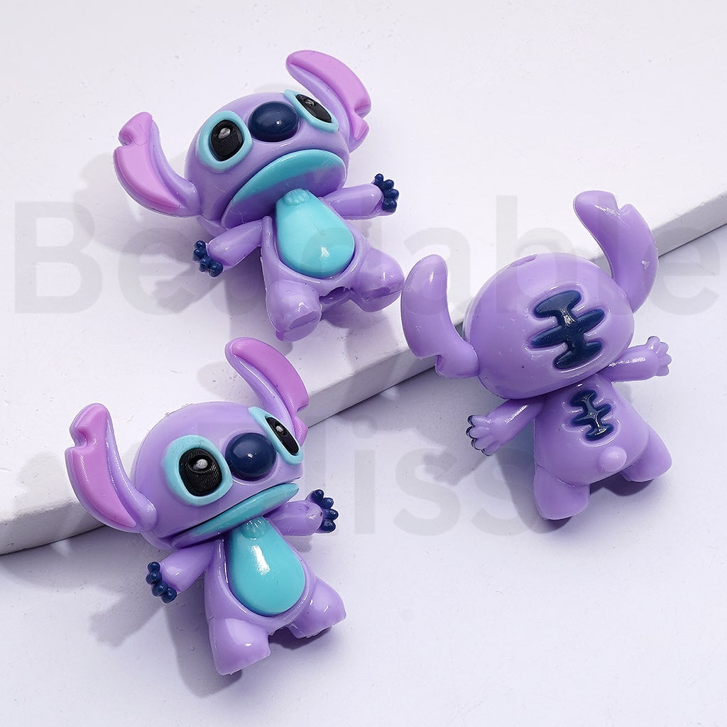 Mini Cute Vivid Blue Purple Pink Stitc Disne Soft PVC Rubber Beads, Around 32*31MM
