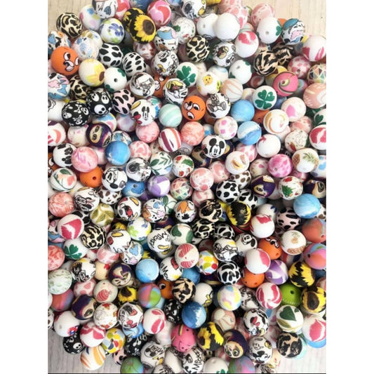 Random Mix for Round Printed Silicone Beads 15MM