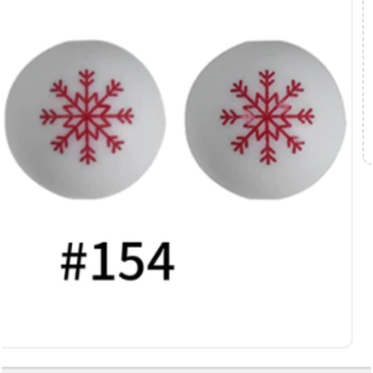 Red Snowflakes Printed Silicone Beads 15MM, #154