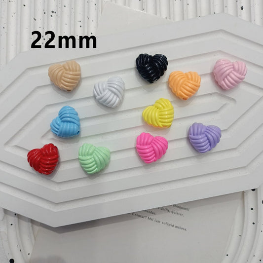 Multi-Color Heart Shape Yarn Ball Stripes Acrylic Beads, 22MM, Random Mix