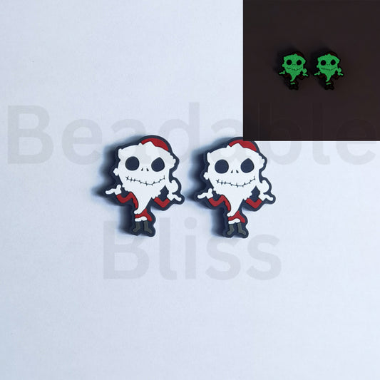 Luminous Jac Nightmar before Christmas with Red Christmas Hat Silicone Focal Beads