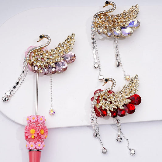 Bling Bling Fancy Gold Alloy Swan with Shiny Rhinestones Chains Cute Hearts Butterflies Snowflakes Water Drops Clay Beads, Around 40*36*15MM
