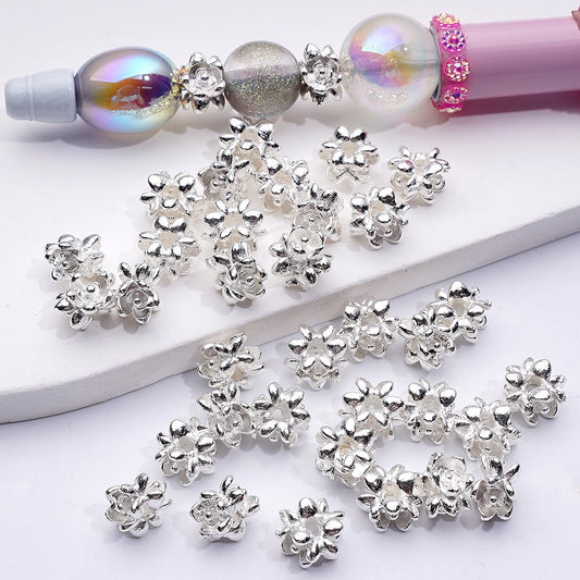 Mini Cute Fancy Silver Alloy Flower Beads, Around 8MM