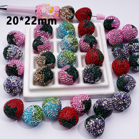 Strawberry Clay Beads with Rhinestones, 20mm by 22mm