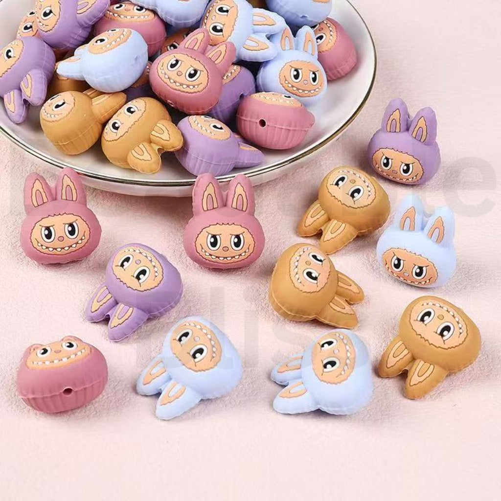 3D Multi-Color Cute Labub Monster Head Po Mar Silicone Focal Beads
