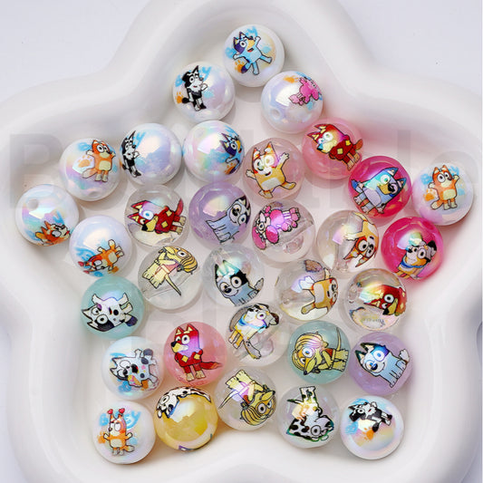 Cute Blue Puppy Dog Carton Round Square Acrylic Beads, 16MM