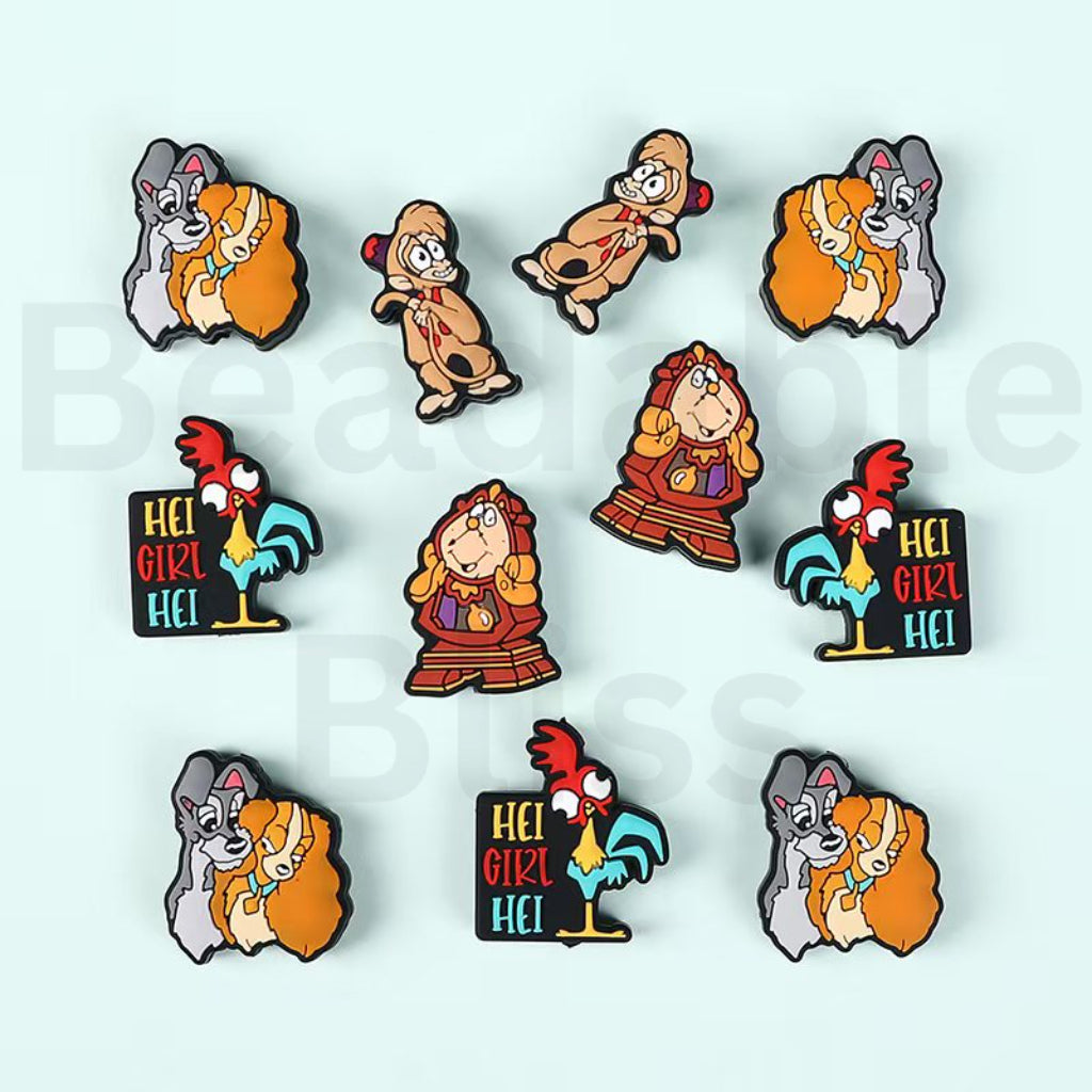 Cute Cartoon Cogswort Beaut and the Beas Ab Aladdi Ladd and the Tram Silicone Focal Beads