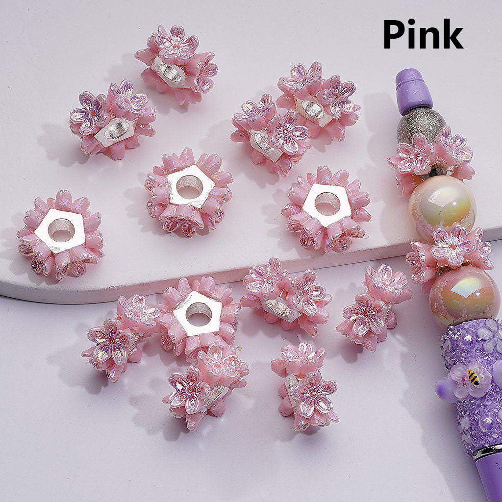 Shiny Multi-Color Flower Silver Alloy Pentagon Shape Spacer,  19MM