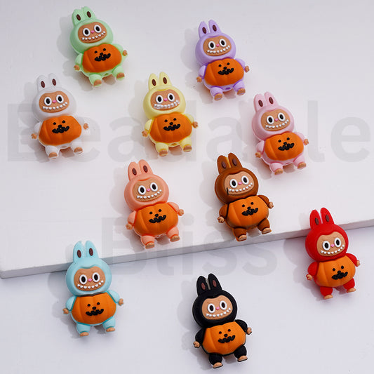3D Little Cute Labub Monster with Pumpkin Halloween Pop Mar Silicone Focal Beads, Random Mix