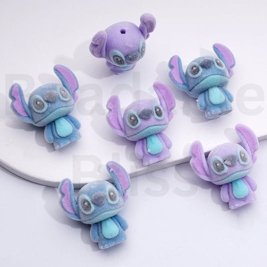 Cute Fluffy Flocked Stitc Disne Acrylic Beads, Around 33*31MM