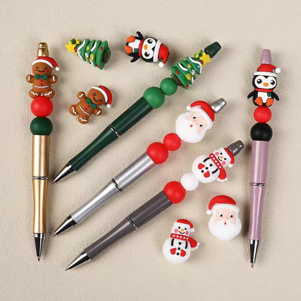 3D Christmas Series Cute Penguin Gingerbread Father Christmas's Head Tree Snowman Silicone Focal Beads