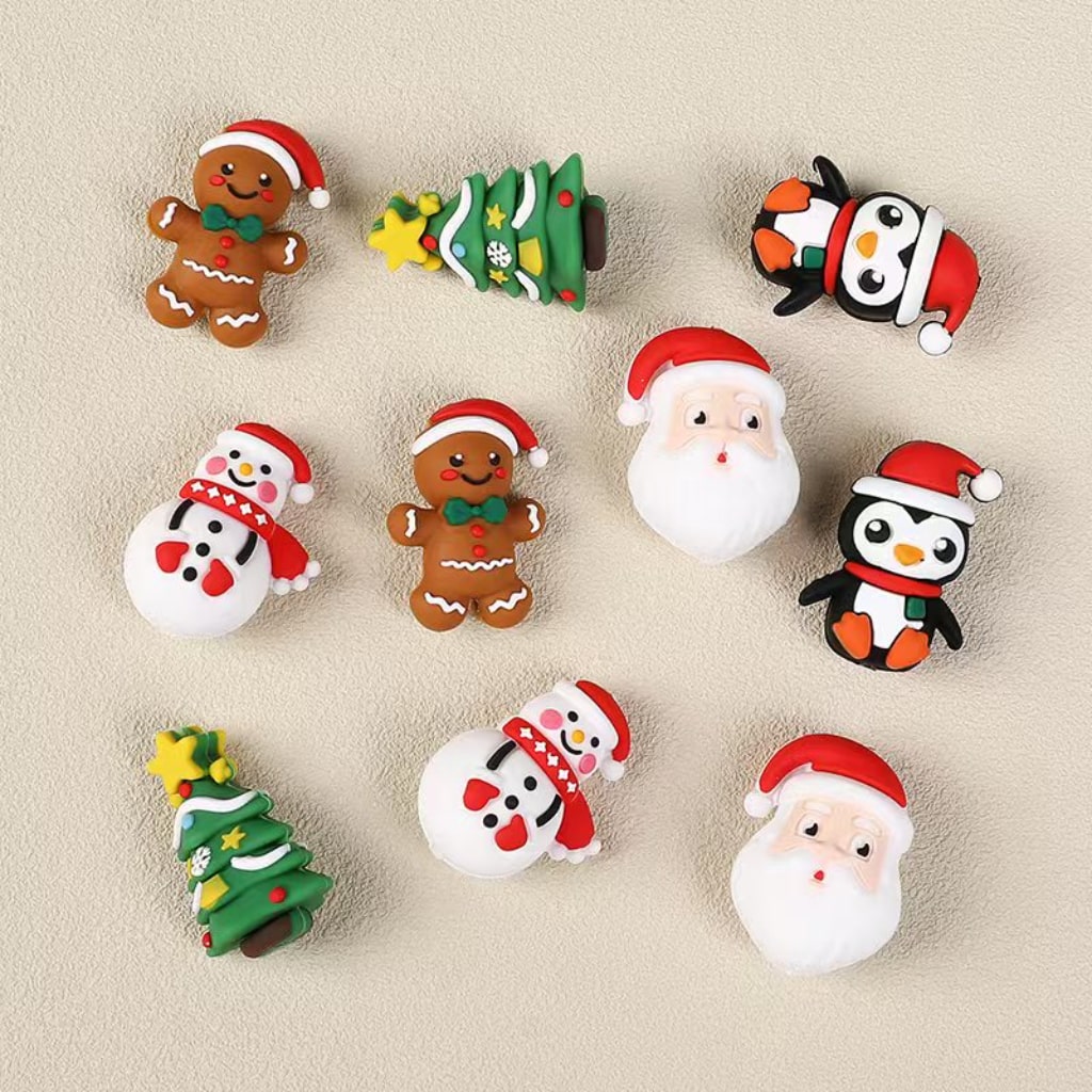 3D Christmas Series Cute Penguin Gingerbread Father Christmas's Head Tree Snowman Silicone Focal Beads