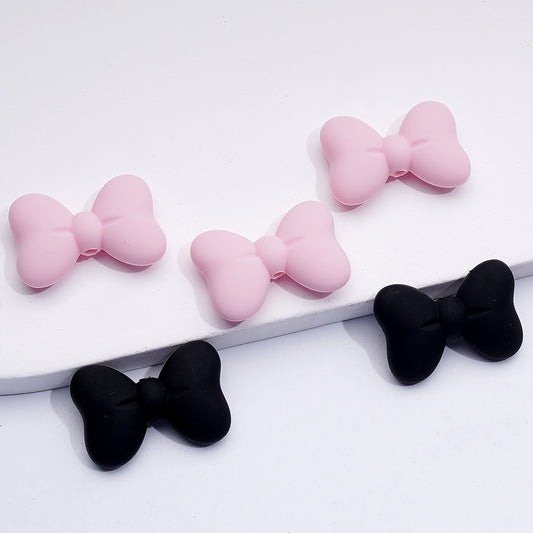 3D Mini Cute Black Pink Bowknots Silicone Focal Beads