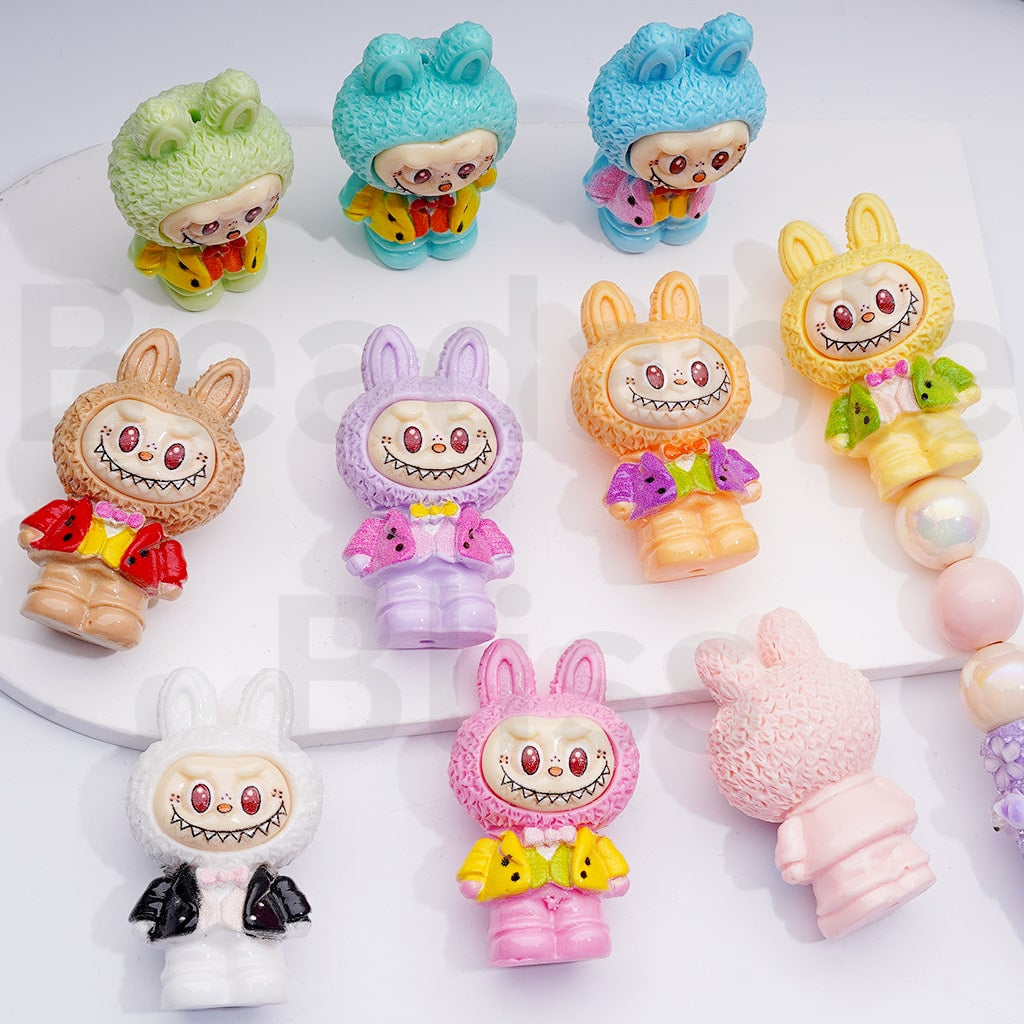 Cute  Labub with Suits Bowtie Pendants Pen Topper Acrylic Beads, 52*30MM, Random Mix