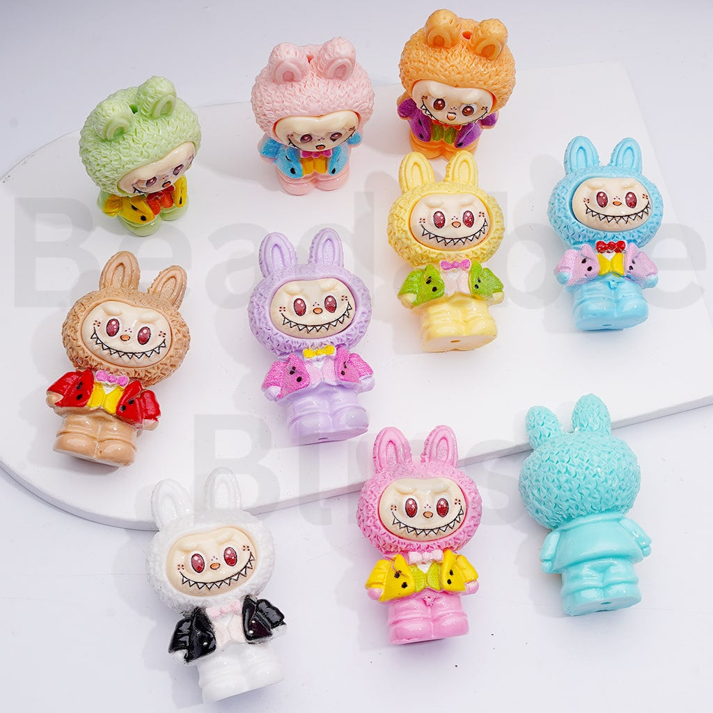Cute  Labub with Suits Bowtie Pendants Pen Topper Acrylic Beads, 52*30MM, Random Mix