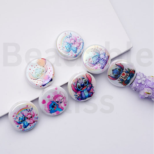 UV Coating Stitc White Round Flat Acrylic Beads, 24MM, Random Mix