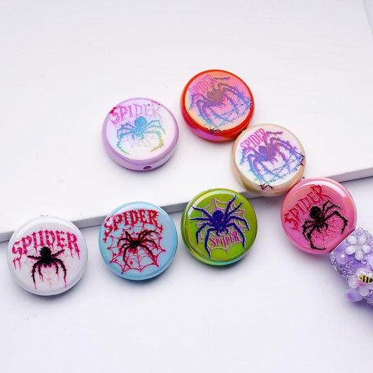UV Coating Spiders Round Flat Acrylic Beads, 24MM, Random Mix