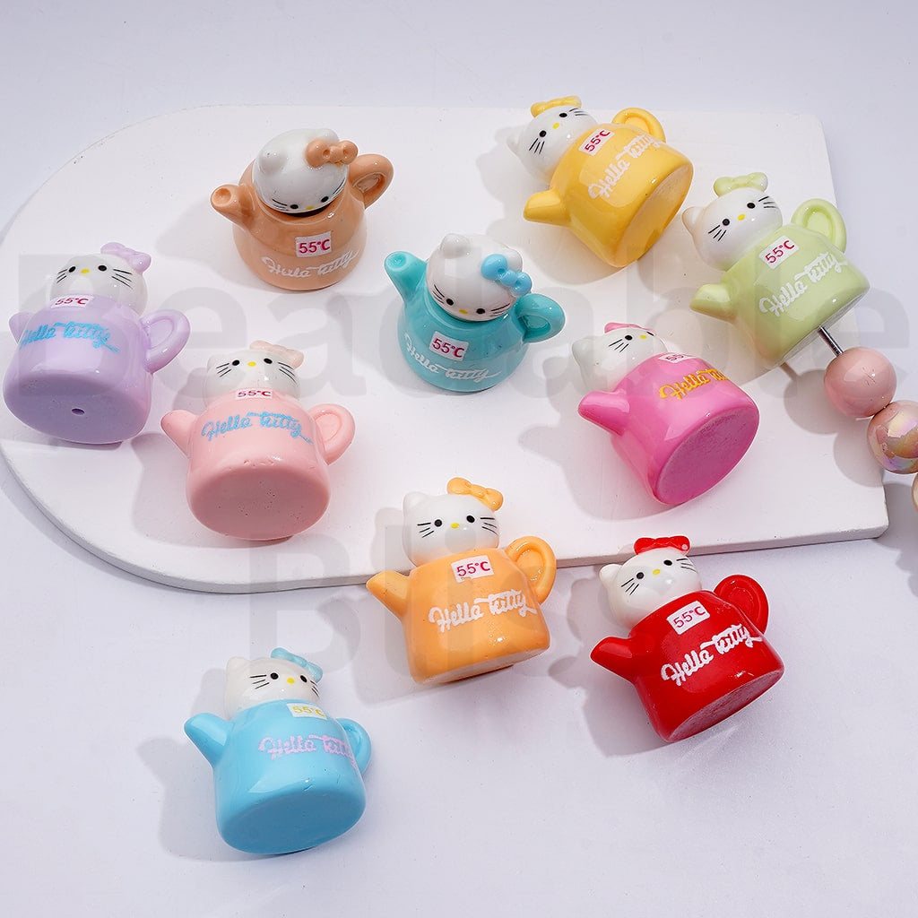 Cute Hello Kitt Teapot Acrylic Beads, 40*38*30MM, Random Mix