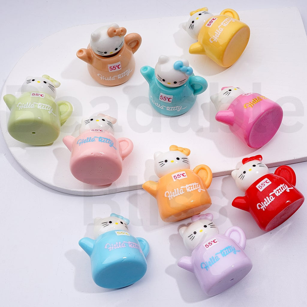 Cute Hello Kitt Teapot Acrylic Beads, 40*38*30MM, Random Mix