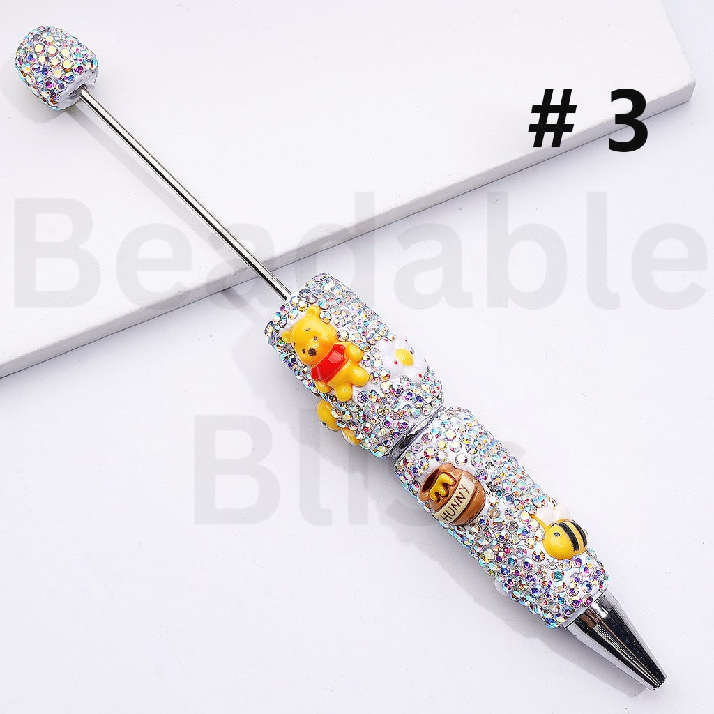 Cute Winni the Poo Bee Flower Bunny Pot Black & AB Rhinestones Beadable Clay Pens
